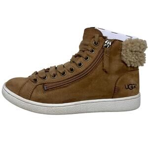 UGG Suede Leather Sherpa Ankle Boots Womens Sz 6 Brown Side Zip 137.4=S1494